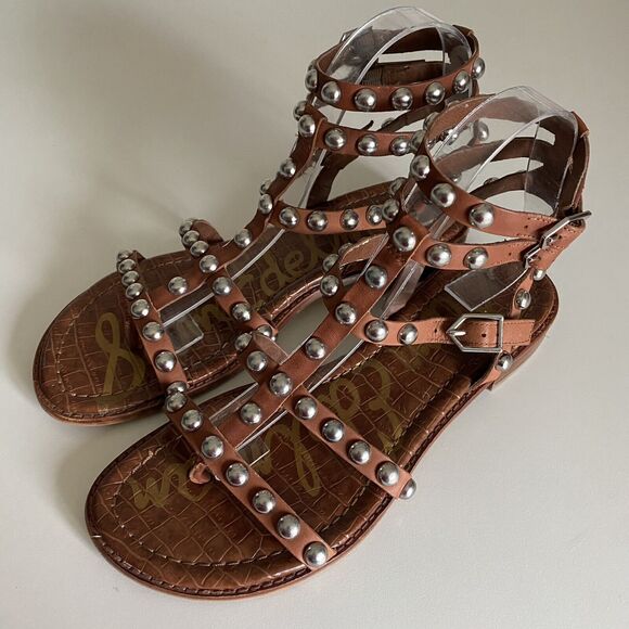 Sam Edelman Eavan Beaded Stud Sandal Brown Cage Gladiator Silver Metal Thong 7.5 - Picture 5 of 9